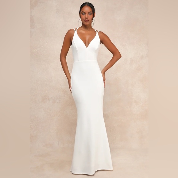 Lulus Dresses & Skirts - All this Allure White Strappy Backless Mermaid
Maxi Dress